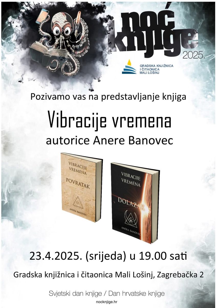promocija Noć knjige Knjiga svima i svuda Vibracije vremena Mali Lošinj SF roman Dolazak Povratak Anera Banovec